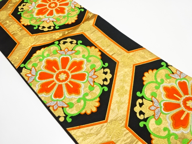 アンティーク　亀甲繋ぎに華紋織り出し袋帯（着用可）